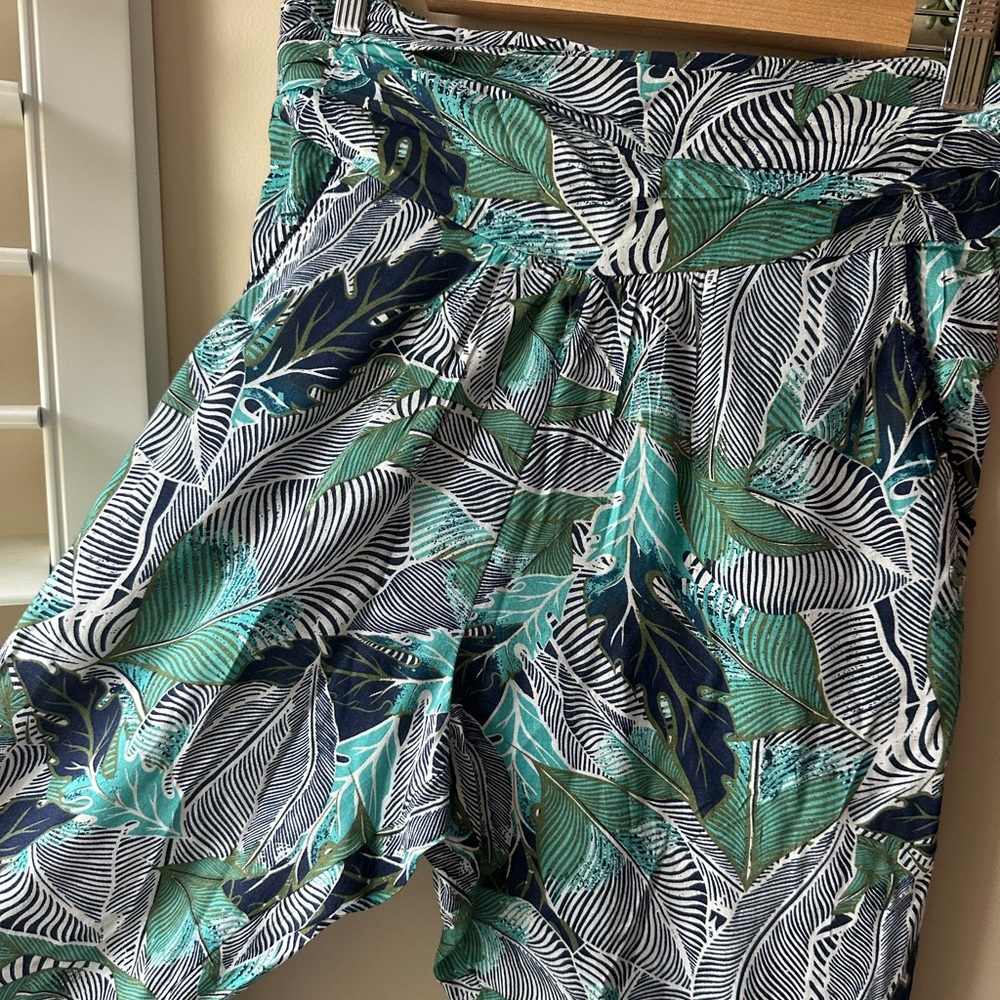 Roxy Green And Blue Leaf Pattern Harem Pants - image 3
